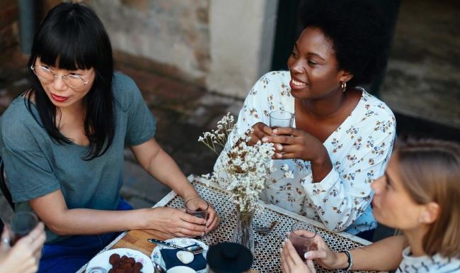 group of women having brunch at a neighborhood restaurant